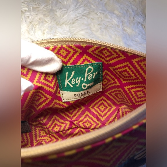 Fossil Blue Elephant Pattern Pouch with Pink Trim - Picture 7 of 13